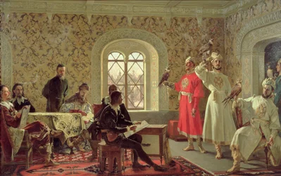 De Italiaanse Ambassadeur Calvuci tekent de valken van Tsaar Alexei Mikhailovich (1629-76) 1889